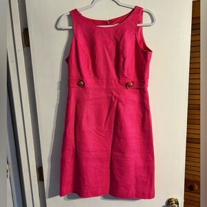 Jessica Howard pink cotton linen Sleeveless sheath Dress button accents